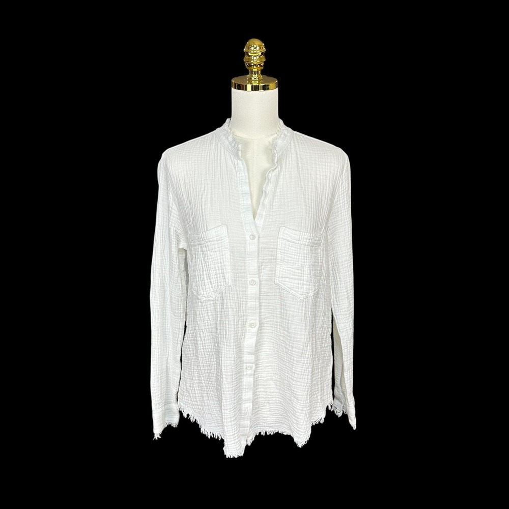 Bella Dahl White Cotton Gauze Frayed Hem Button Down Shirt Womens Small